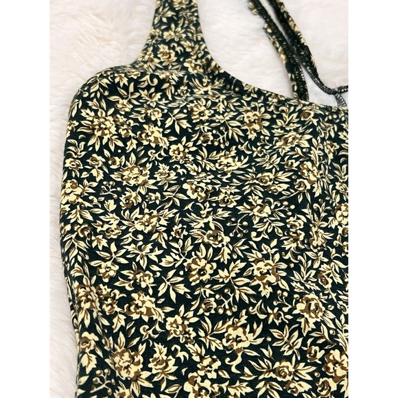 Vtg 90s Softouch Susan Fixel Floral Green Swimsuit High Cut Large Made In USA - Picture 2 of 10